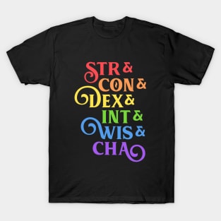 Rainbow RPG Stats Tabletop T-Shirt